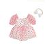 AMILIEe Newborn Girl Princess Outfit Short Sleeve Heart Print A-line Romper Dress with Headband Clothes