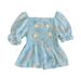 DkinJom baby girl clothes Girl s Summer Dress Top Floral Pattern Flower Decoration Princess Wind Short Sleeve A Swing Play Wrap Leisure Outing Afternoon Tea