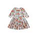 Canis Baby Girl Fall Dress Long Sleeve Round Neck Floral Pumpkin Print Dress