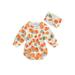 Bmnmsl Halloween Outfit for Newborn Girls: Pumpkin Romper with Long Sleeves and Hairband