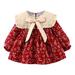 HIBRO Vintage Dress Toddler Girl Little Girls Christmas Dresses Girl s Winter Padded Crushed Floral Ruffle Sailor Dress Neckline Long Sleeve Flared Sleeve Long Princess Dress