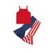 FOCUSNORM Independence Day Kids Girls Clothes Solid Sleeveless Strap Tank Top + Star Stripe Print Flared Pants Sets