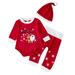 Quealent Boys Pajamas Male Big Kid 18months Boy Clothes Baby Boys Girls Christmas Deer Santa Xmas Letter Printed Romper Boys (Red 3-6 Months)