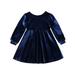 Quealent Girls Dress Female Big Kid Trim Fit Tights Girls Toddler Girls Long Sleeve Dresses Bowknot Hollow Out Dress Clothes Toddler (Navy 2-3 Years)