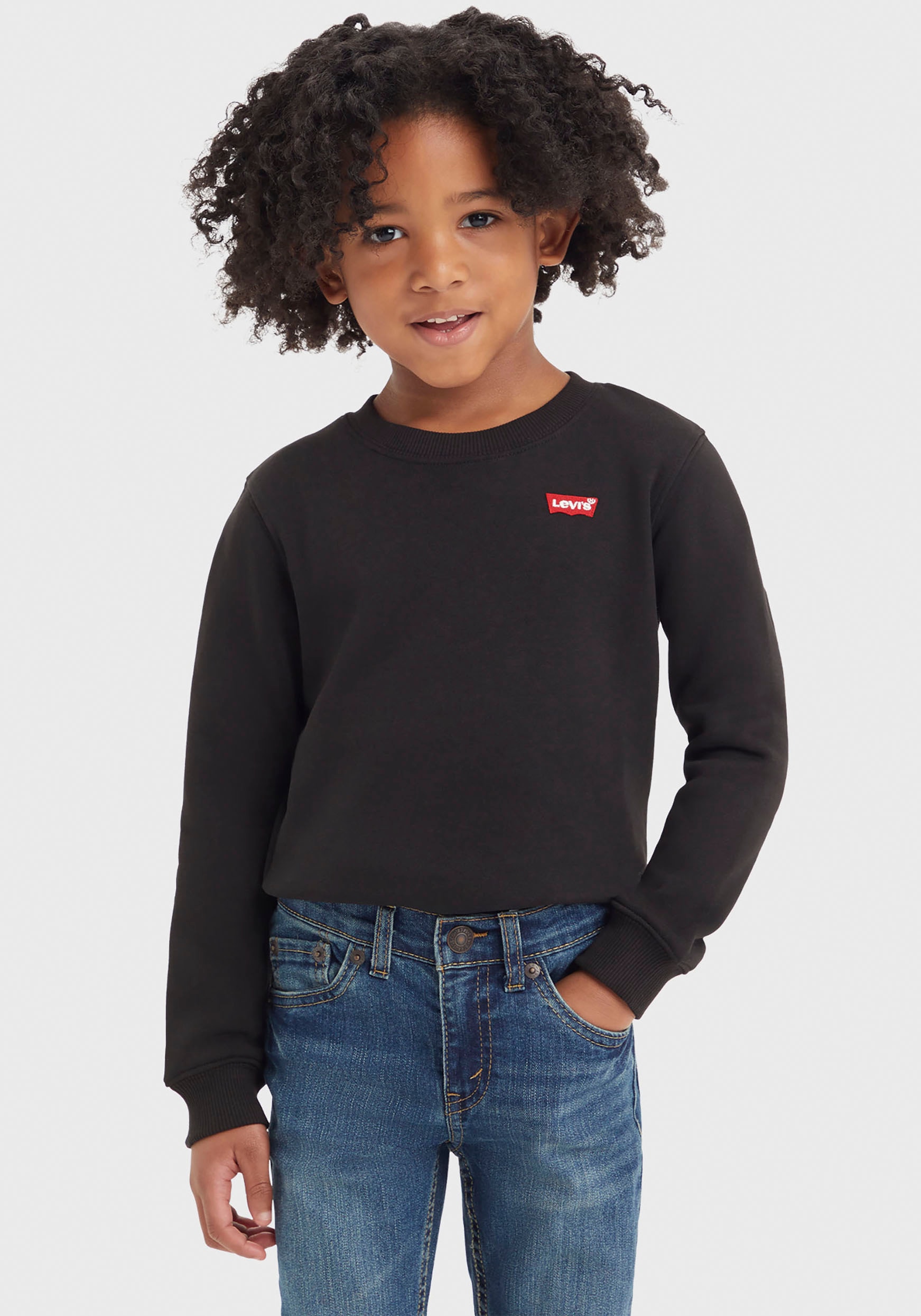 Sweatshirt LEVI'S KIDS "LOGO CREWNECK SWEATSHIRT", Jungen, Gr. 3 (98), schwarz (meteorite), Sweatware, Obermaterial: 60% Baumwolle, 40% Polyester, unifarben, Casual, Basic normal, Rundhals, Rippbündchen, Sweatshirts, mit Logo Stickerei for BOYS Image