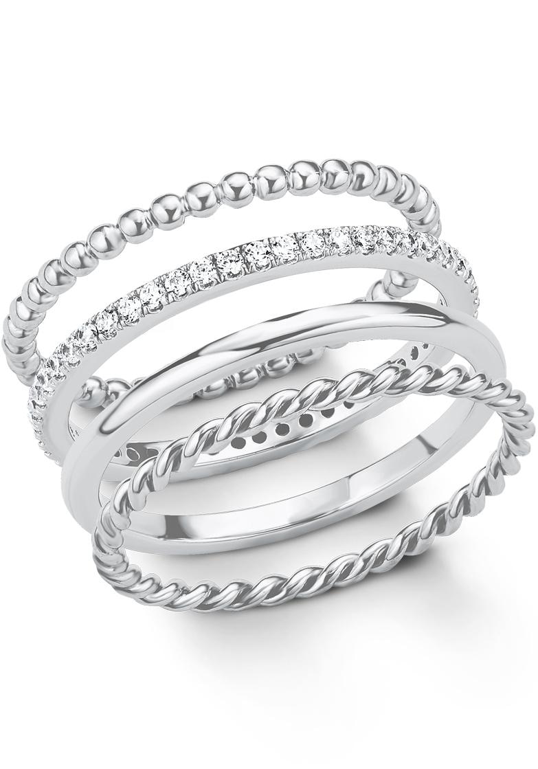 Ring-Set S.OLIVER "2015038" Gr. 17, silber (silberfarben, kristallweiß), Fingerringe, Damen, 17, Silber 925 (Sterlingsilber), 6mm, mit Zirkonia (synth.)