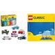LEGO Classic Kreative Fahrzeuge, Bausteine-Set für Bunte Modellautos inkl. LKW & Classic Blaue Bauplatte, quadratische Grundplatte mit 32x32 Noppen als Basis Sets