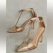 Anthropologie Shoes | Anthropologie Billy Ella Metallic T Strap Heels Khaki Satin Size 9.5 | Color: Gold/Tan | Size: 9.5