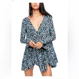Free People Dresses | Free People Macys Purchase Relaxed Fit Deep V Neck Dress Green-Blue Floral | Color: Blue/Green | Size: Xs