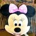 Disney Toys | Disney Store Jumbo Minnie Mouse Head Face Pillow Plush 17" X 20" Pink Bow Euc | Color: Black/Pink | Size: 17”X20”