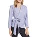 J. Crew Tops | J Crew Striped Wrap V Neck Blouse Top Long Sleeve Tie Waist Blue White Sz S | Color: Blue/White | Size: S