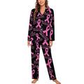 Pink Breast Cancer Awareness Long Sleeve Pajama Sets for Women Classic Sleepwear Nightwear Soft Pjs Lounge Sets