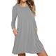 HXHAPGDC Dresses For Women Uk Women T-shirt Dress Spring Autumn O-neck Long Sleeve Pocket Dresses-gray-m