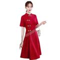 Womens Chinese Dress - Traditional Chinese Red Cheongsam Wedding Clothes Qipao Dress For Women Party Dress,Style A,Xxl