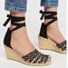 Free People Shoes | Free People Amalfi Coast Black/Tan Woven Peep Toe Lace Up Espadrille Wedge | Color: Black/Tan | Size: 10