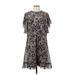 Wish Casual Dress - A-Line High Neck Short sleeves: Black Floral Dresses - Women's Size Small