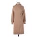 J.Crew Factory Store Casual Dress - Sweater Dress Turtleneck 3/4 sleeves: Tan Solid Dresses - Women's Size Small