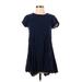 Silence and Noise Casual Dress - Mini High Neck Short Sleeve: Blue Solid Dresses - Women's Size X-Small