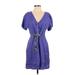 J.Crew Casual Dress - Mini V Neck Short sleeves: Purple Solid Dresses - Women's Size 2