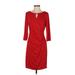 Boston Proper Cocktail Dress - Sheath Keyhole 3/4 sleeves: Red Solid Dresses - Women's Size Small