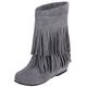 Lizoleor Women Round Toe Wedge Mid Calf Moccasin Fringe Boots Slip On Winter Fur Lined Warm Outdoor Comfort Snow Boots Grey/ML Size 6.5 UK/41