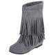 Lizoleor Women Round Toe Wedge Mid Calf Moccasin Fringe Boots Slip On Winter Fur Lined Warm Outdoor Comfort Snow Boots Grey/DL Size 4.5 UK/38