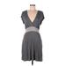 White House Black Market Casual Dress - Mini V-Neck Short sleeves: Gray Color Block Dresses - Women's Size Large