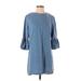 Zara Casual Dress - Shift Crew Neck 3/4 sleeves: Blue Solid Dresses - Women's Size Medium