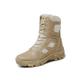 Attaeyru Men's Winter Combat Boots PU Leather Outdoor Hiking Shoes High Top Military Ankle Boots Lace Up 2# Khaki 4.5