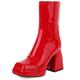 Lizoleor Women Square Toe Fashion Mid Calf Patent Booties Party Elegant Chunky High Heels Platform Chelsea Wide Fit Riding Boots Red Size 6 UK/40
