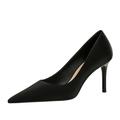 Womens 7CM Solid Color Stiletto Pumps Pointed Toe Satin Evening Party Prom Dress Shoes High Heel (3.5,Black)