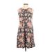 Fortune + Ivy Casual Dress - Mini Crew Neck Sleeveless: Brown Floral Dresses - Women's Size Large