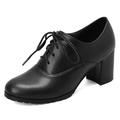 LIPIJIXI Women's Vintage Oxfords Wingtip Lace up Mid-Heel Brogue Pumps Shoes for Women Classic Chunky Block Heel Leather Dress Shoes Black Size 7.5