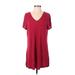 Soma Casual Dress - Shift V-Neck Short sleeves: Burgundy Print Dresses - Women's Size Small