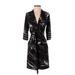 BCBGMAXAZRIA Casual Dress - Wrap: Black Print Dresses - Women's Size 2X-Small