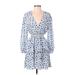 Shein Cocktail Dress - A-Line V Neck 3/4 sleeves: Blue Dresses - Women's Size Small