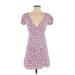 Stella Laguna Beach Casual Dress - Mini V Neck Short sleeves: Pink Floral Dresses - New - Women's Size Small