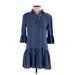 Derek Lam 10 Crosby Casual Dress - Shirtdress Collared 3/4 sleeves: Blue Print Dresses - Women's Size 0