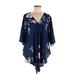 Floral Blooming Long Sleeve Blouse: Blue Tops - Women's Size Medium