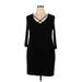 Just Fab Casual Dress - Mini V-Neck 3/4 sleeves: Black Print Dresses - Women's Size 2X-Large