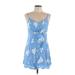 Style Rack Casual Dress - A-Line V-Neck Sleeveless: Blue Print Dresses - Women's Size Large