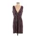 Ann Taylor LOFT Casual Dress - Wrap V Neck Sleeveless: Purple Print Dresses - Women's Size Small