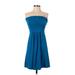 The Limited Casual Dress - Mini Strapless Sleeveless: Blue Print Dresses - Women's Size X-Small