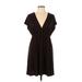 Faded Glory Casual Dress - Mini Plunge Short sleeves: Brown Print Dresses - Women's Size Medium