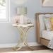 Small Modern Round Side Table End Table Nightstand with Gold Metal Frame and Faux Marble Veneer Engineered Wood for Living Room