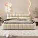 Queen Upholstered Platform Bed with Thick Fabric, Linen Grounded Bed w/Solid Frame for Bedroom, No Box Spring Needed, Beige