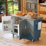 Kitchen Island with Drop Leaf, Accent Cabinet with Internal Storage Rack, Farmhouse Rolling Kitchen Cart on Wheels