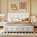 Queen Upholstered Platform Bed with Classic Headboard and 4 Drawers, White