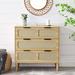 3 Drawer Rattan Dresser, Natural Wood Dresser Rattan Dresser with Wide Drawers and Metal Handles