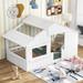 Twin Montessori Floor Bed with Roof & Windows, Wood House Bed Frame w/Guardrail & Wood Slat Support, for Kids, Boys&Girls, White